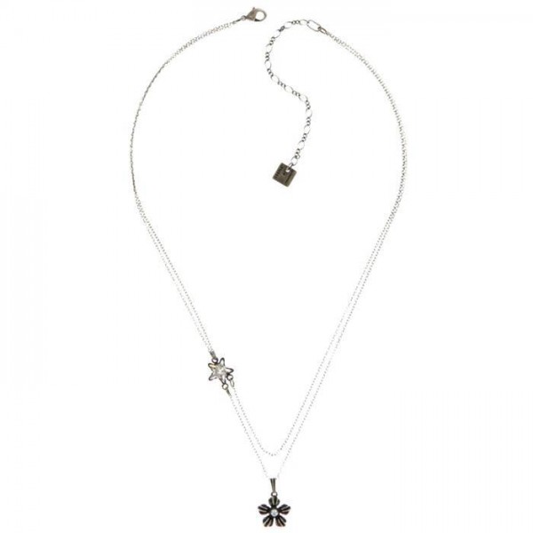 Konplott Silverstar Silvermoon Halskette mit einem funkelnden Stern und einer Blüte 